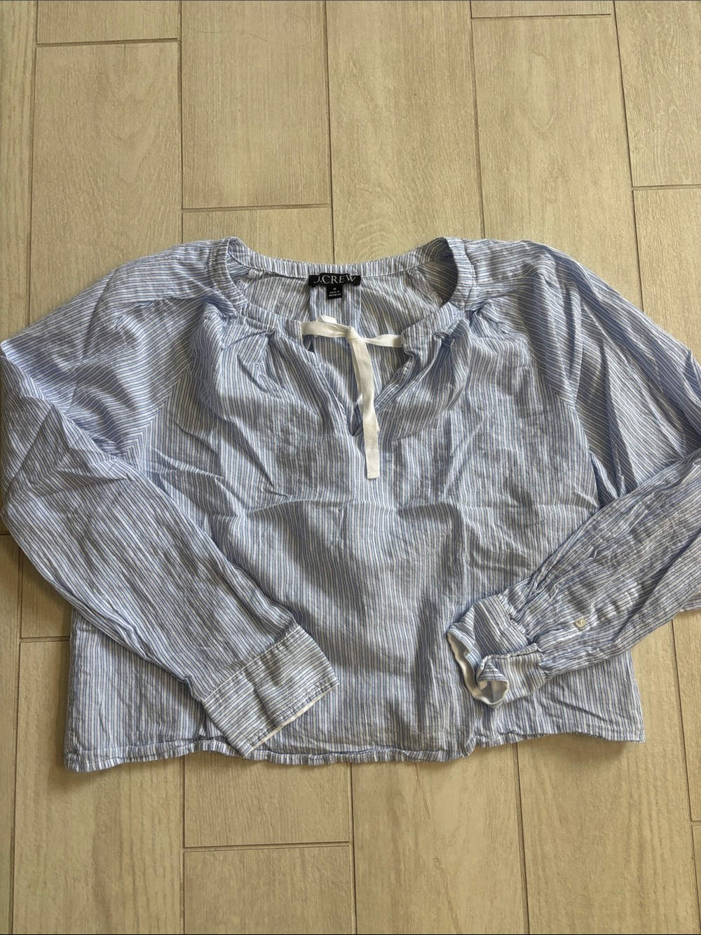 J. Crew Light Blue and White Striped Peasant Blouse
